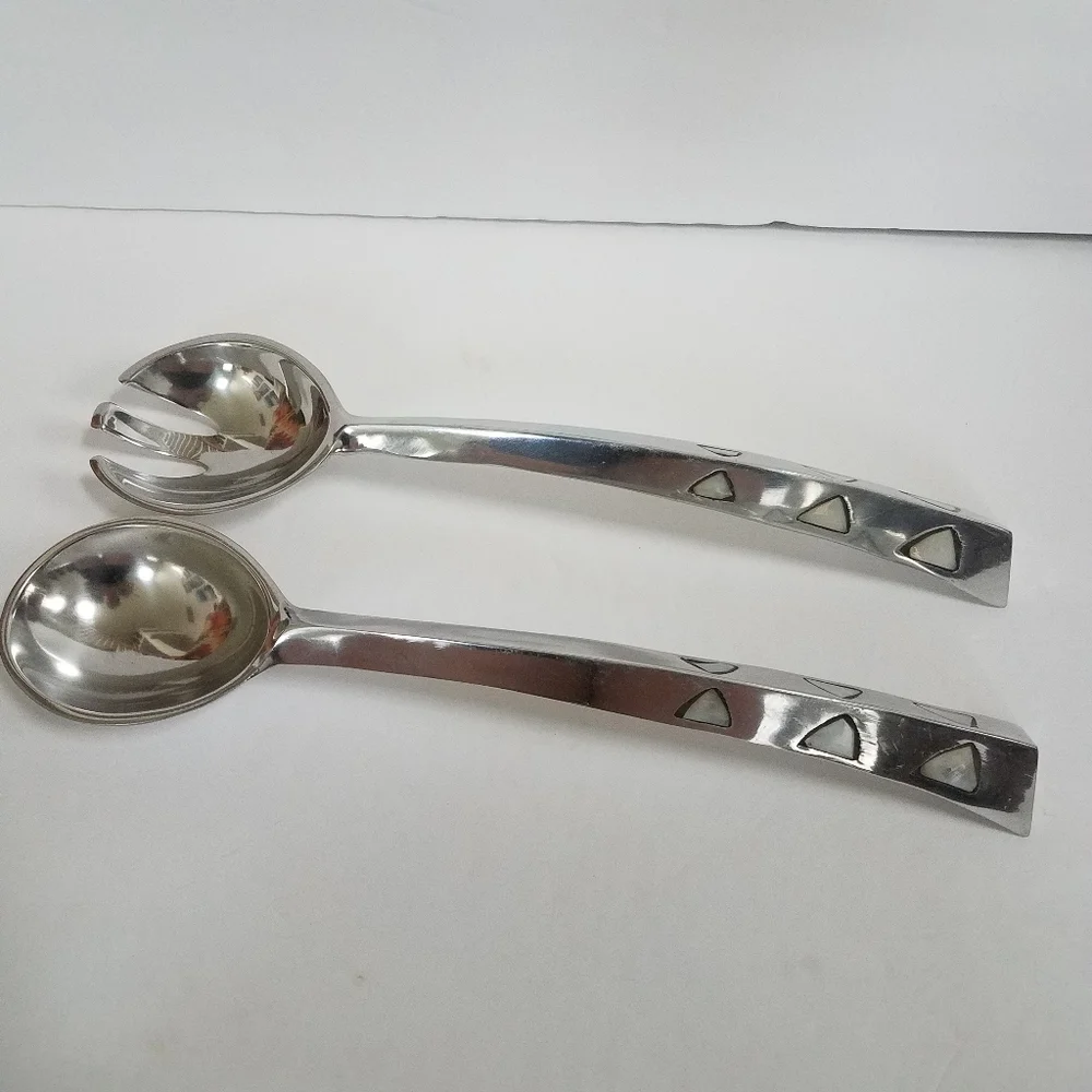Silvertone Serving Utensils India Shell Inlay